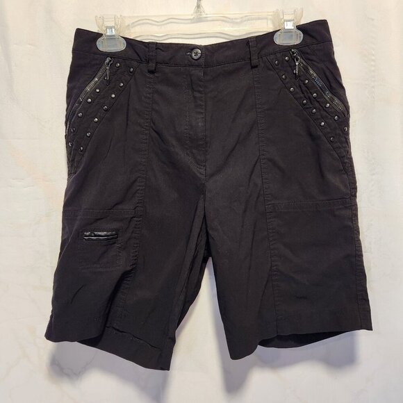 Jamie‎ Sadock Women's Size 8 Black Bermuda Golf Shorts Zip Pockets Embellished - Picture 1 of 8